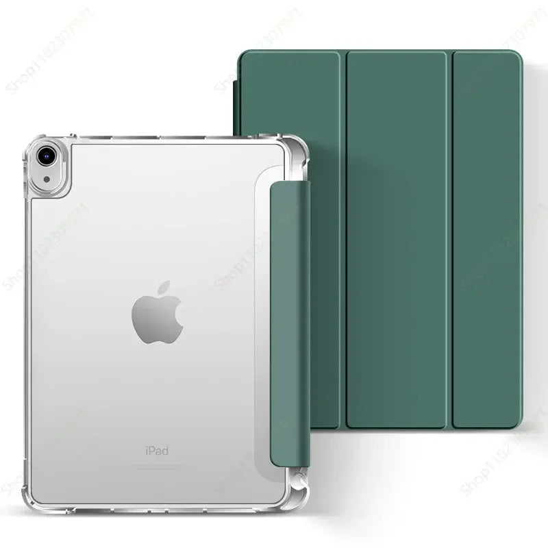 iPad Case with Pencil Holder - Clear Back Trifold Smart Cover