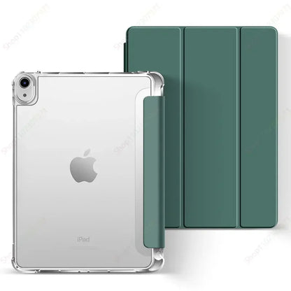 iPad Case with Pencil Holder - Clear Back Trifold Smart Cover