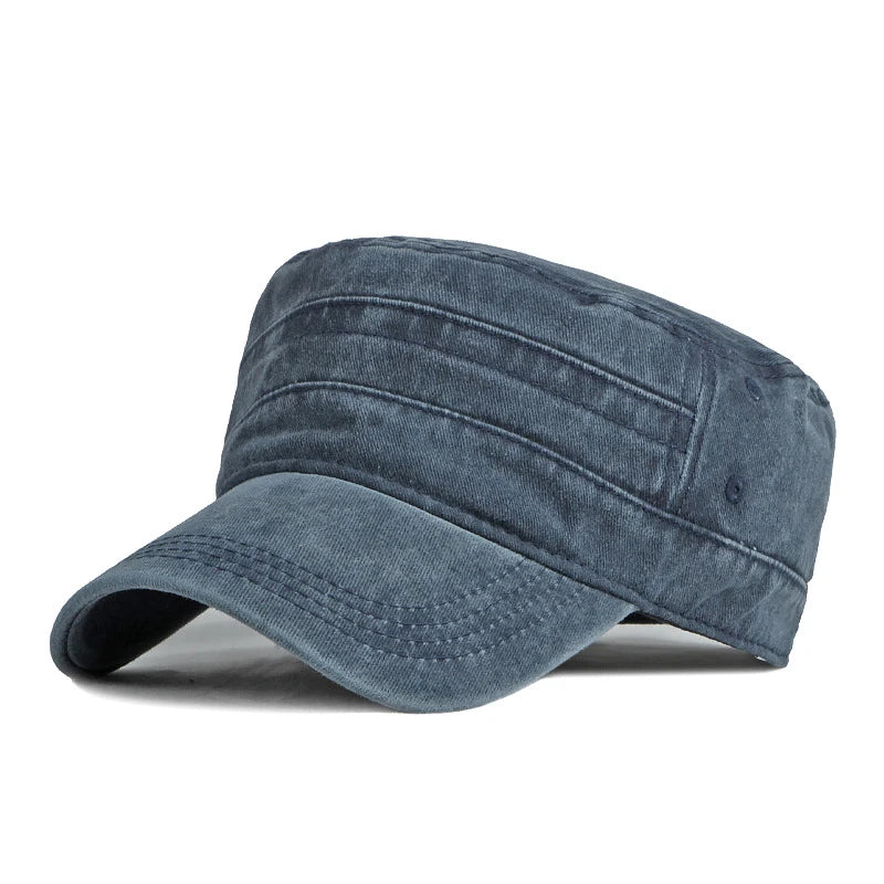 Military Flat Top Cap – Washed Cotton Army Hat for Men & Women