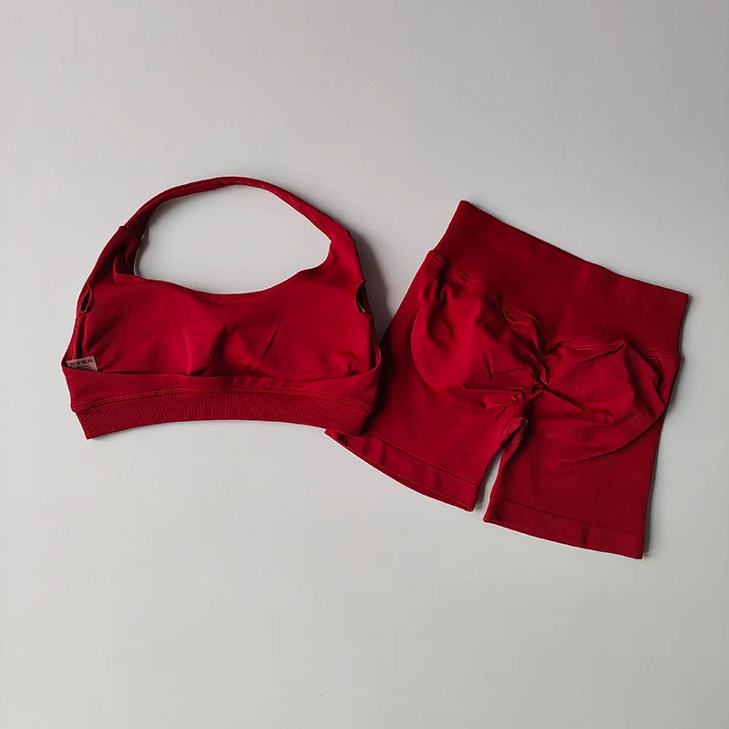 Women's Seamless Yoga Set – Halter Sports Bra & Matching Shorts