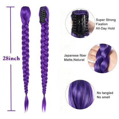 Purple Braided Clip-In Ponytail Hair Extension 26 Inch – Long Hairpiece for Kids & Cosplay