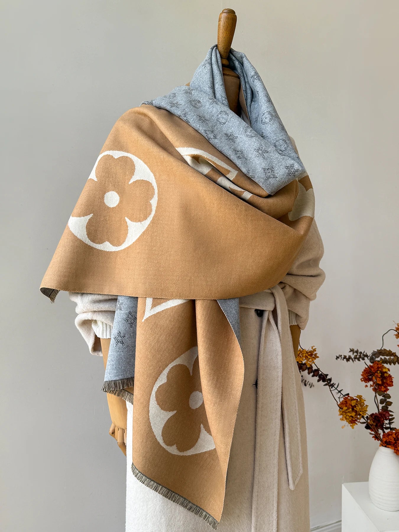 Women's Faux Cashmere Jacquard Shawl Scarf – Warm Blanket Wrap