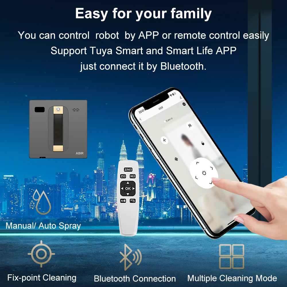 ABIR WD8 Robot Window Cleaner Dual Water Spray Smart App & Remote Control