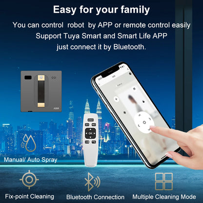ABIR WD8 Robot Window Cleaner Dual Water Spray Smart App & Remote Control