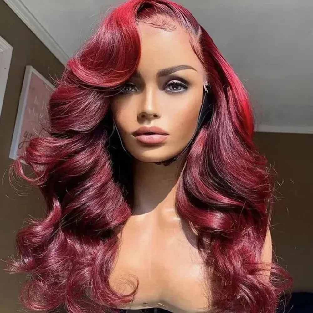 99J Burgundy Body Wave Lace Front Wig Human Hair 250% Density 13x4 HD Lace