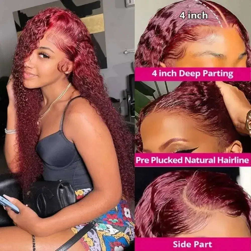 HD Transparent Lace Deep Wave Wig 99J Burgundy 13x4 13x6 Full Frontal