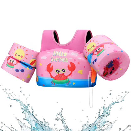 Kids Swim Life Vest with Foam Arm Floats & Safety Whistle – 20–70 lbs