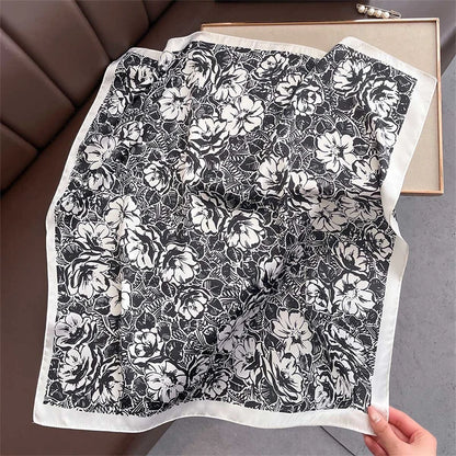 Satin Square Scarf Women Cute Cat Print Headscarf Neckerchief
