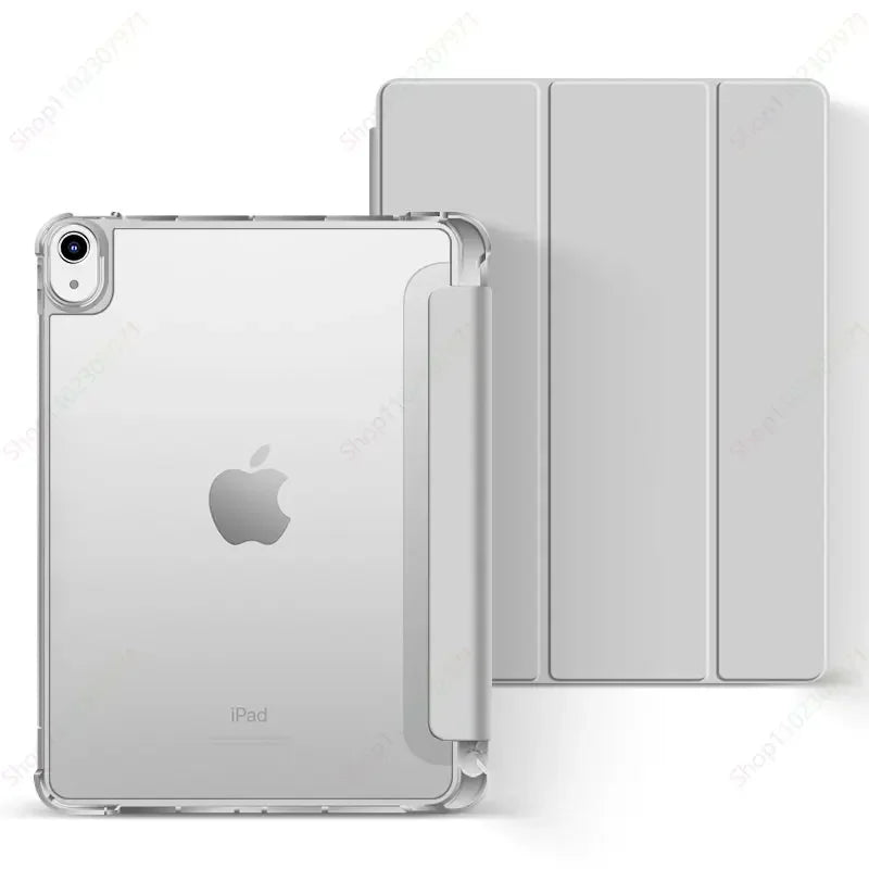 iPad Case with Pencil Holder - Clear Back Trifold Smart Cover