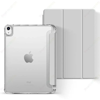 iPad Case with Pencil Holder - Clear Back Trifold Smart Cover