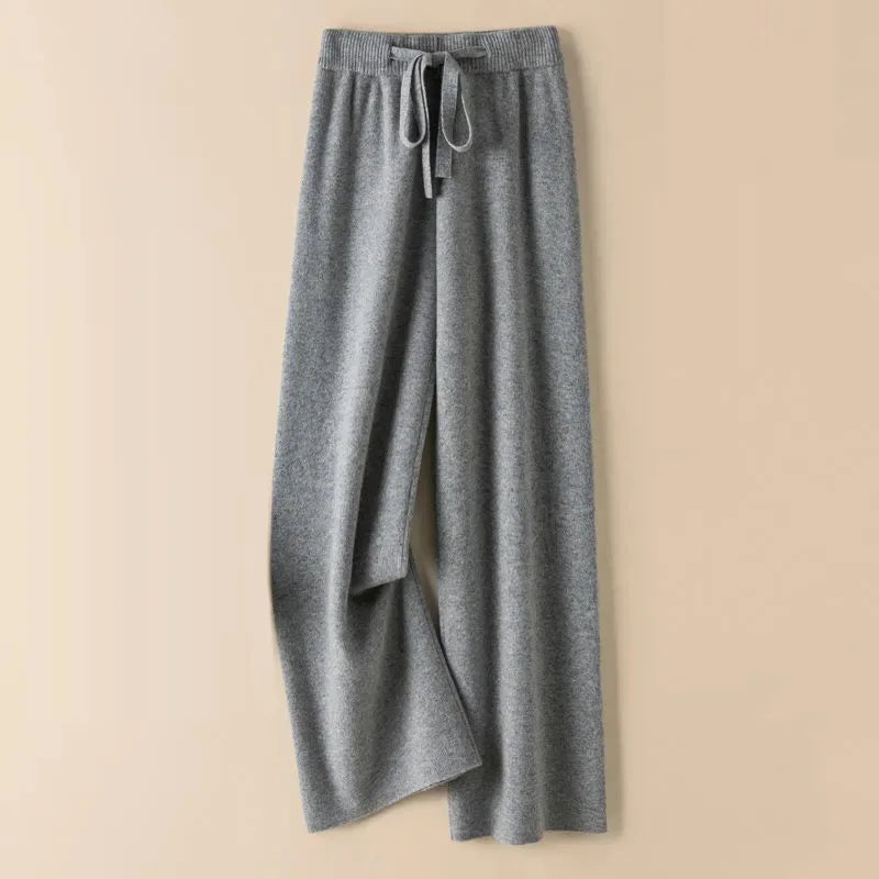 Knit Wide-Leg Pants for Women – Warm Elastic Waist Straight Trousers