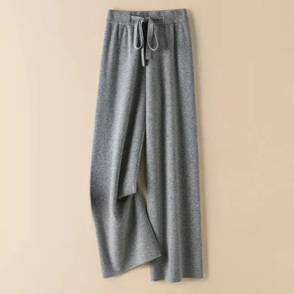 Knit Wide-Leg Pants for Women – Warm Elastic Waist Straight Trousers