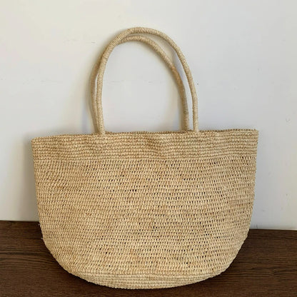 Large Handwoven Rattan Tote Bag – Women's Straw Beach Handbag