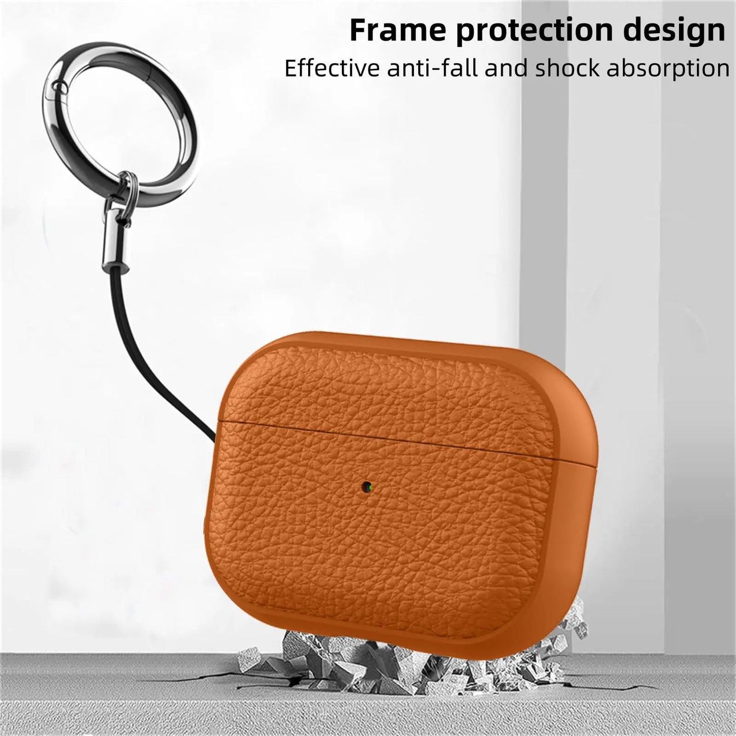 AirPods Case Leather Pattern TPU Cover with Keychain