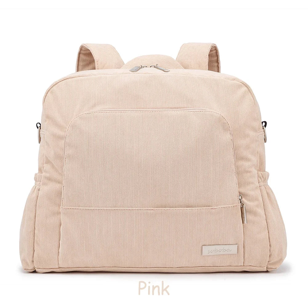 Diaper Backpack Large Capacity Corduroy Mom Bag
