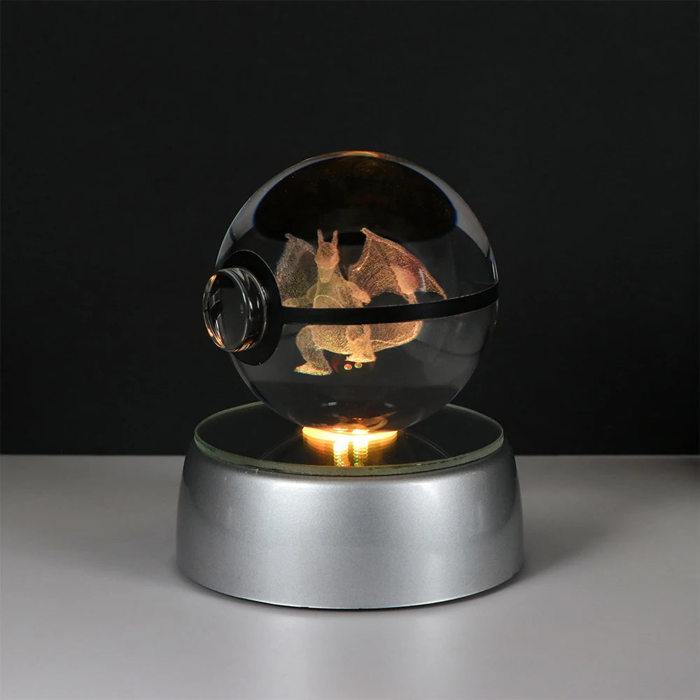 Pokémon Pikachu and Charizard 3D Crystal Poké Ball with LED Base