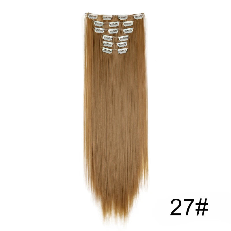 Clip-In Hair Extensions 6-Piece Set – Long Straight Synthetic Hair