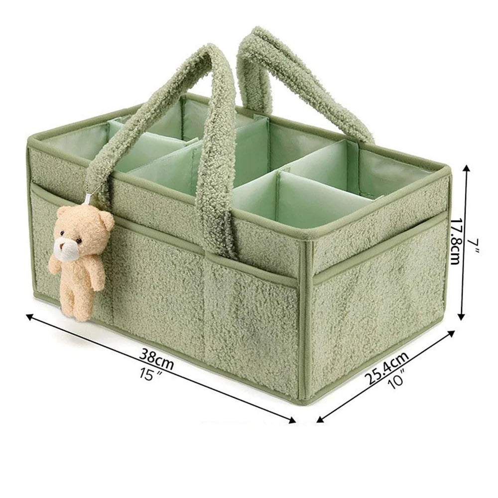 Baby Diaper Caddy Organizer – Plush Nursery Storage Basket with Compartments