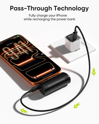 KUULAA Mini Power Bank 4500mAh – Plug-In Portable Charger for iPhone & USB-C
