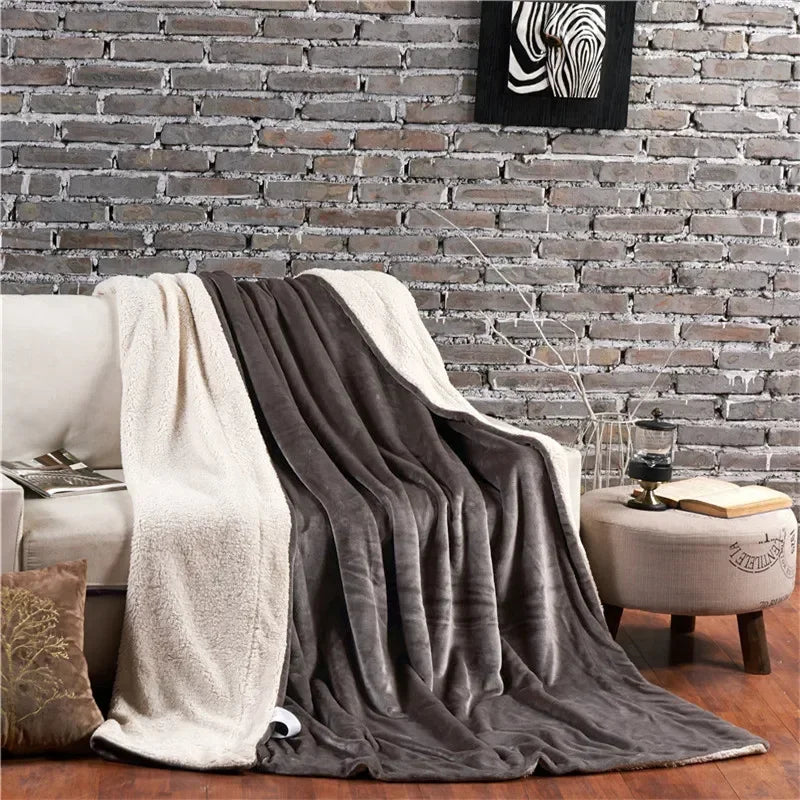 Double-Sided Wool Throw Blanket – Thick Warm Winter Bed Blanket, 12 Colors