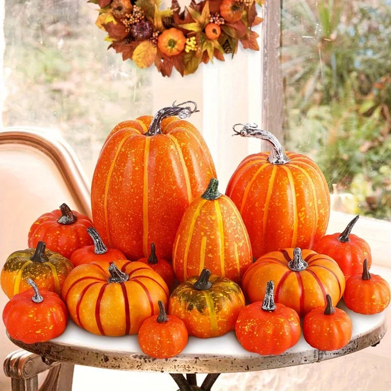 7-Piece Fake Foam Pumpkins Set – Halloween & Fall Harvest Decor