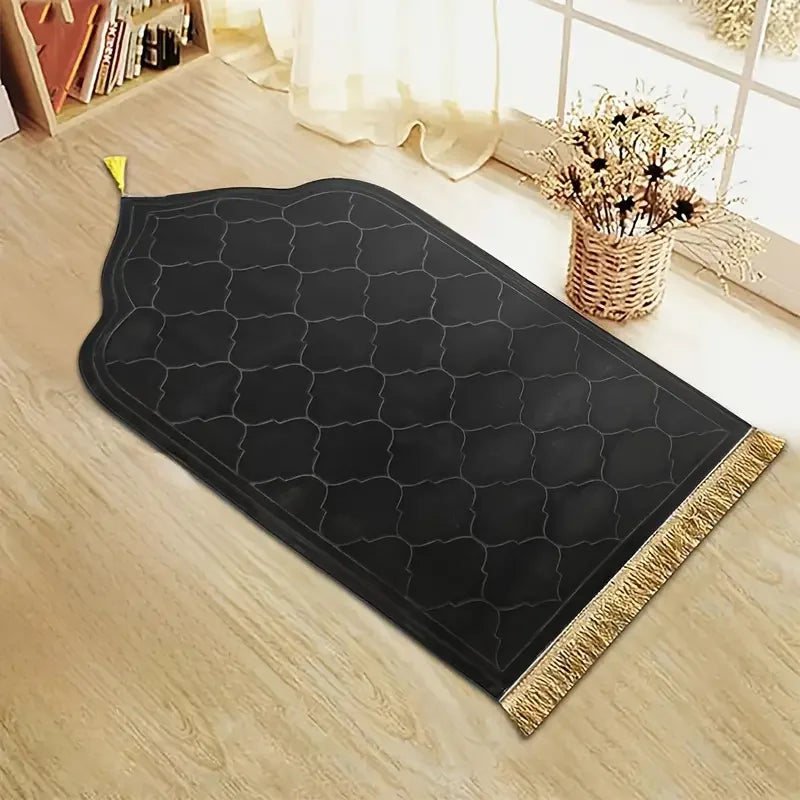 Islamic Prayer Rug – Thick Soft Flannel Mat with Tassels, Anti-Slip