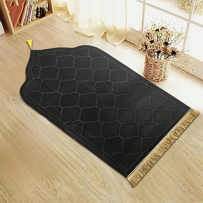 Islamic Prayer Rug – Thick Soft Flannel Mat with Tassels, Anti-Slip