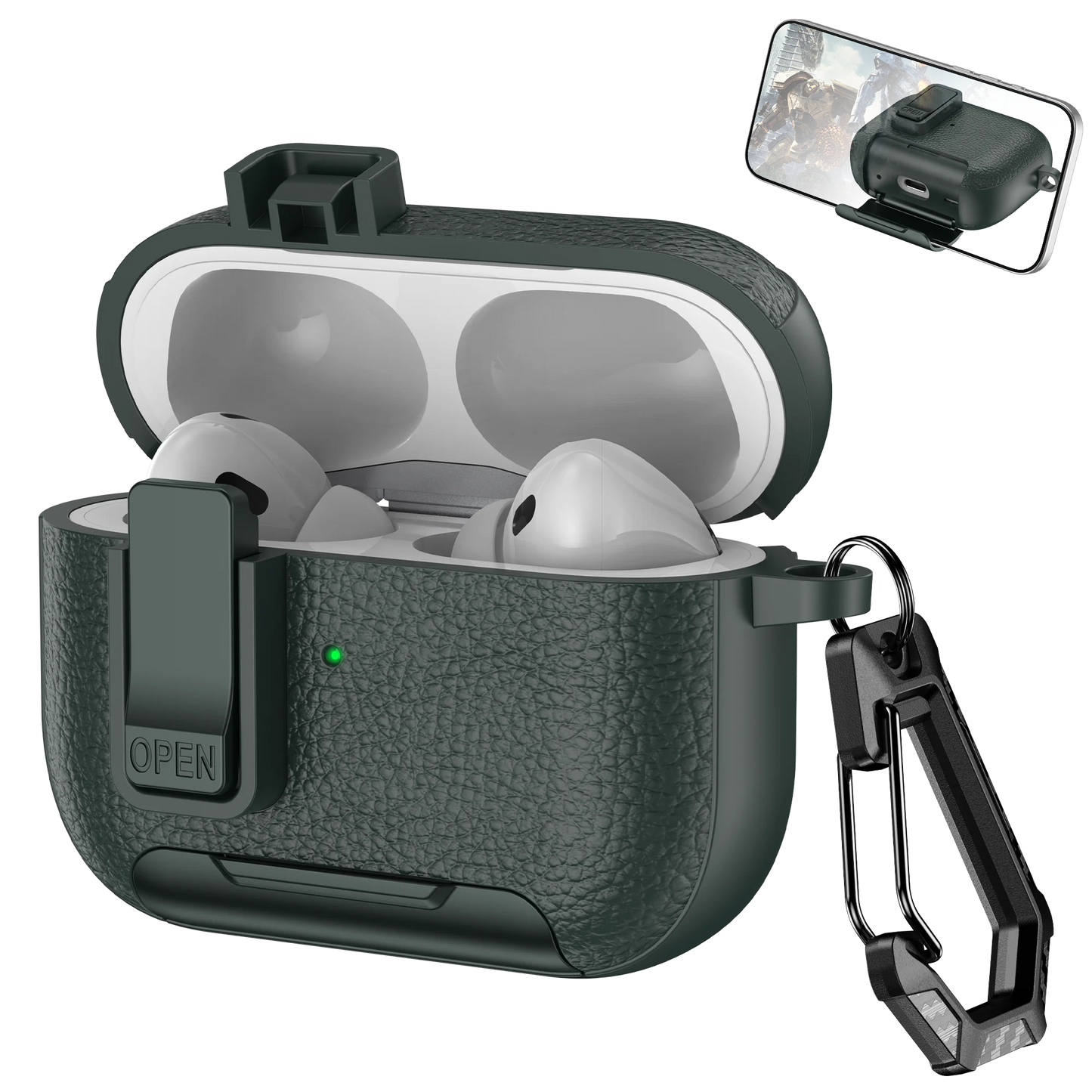 AirPods Case with Phone Holder Clip & Carabiner – Fits AirPods 1/2/3/Pro/Pro 2/Pro 3/4