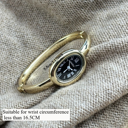 Gold Bangle Bracelet Watch for Women – Oval Dial, Roman Numerals