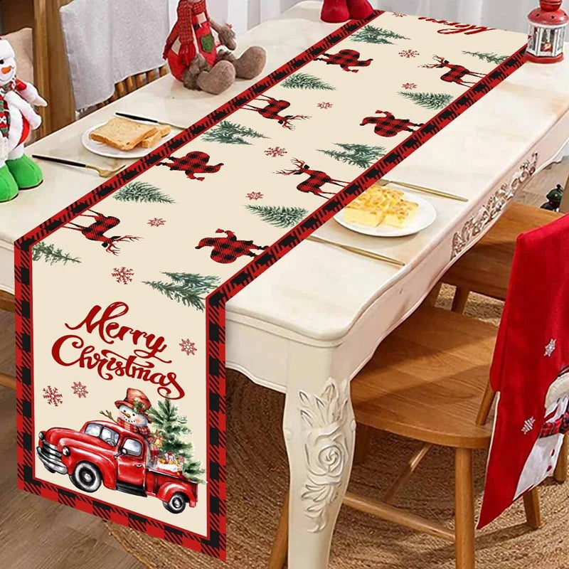 Christmas Table Runner – Festive Gnome & Santa Holiday Tablecloth