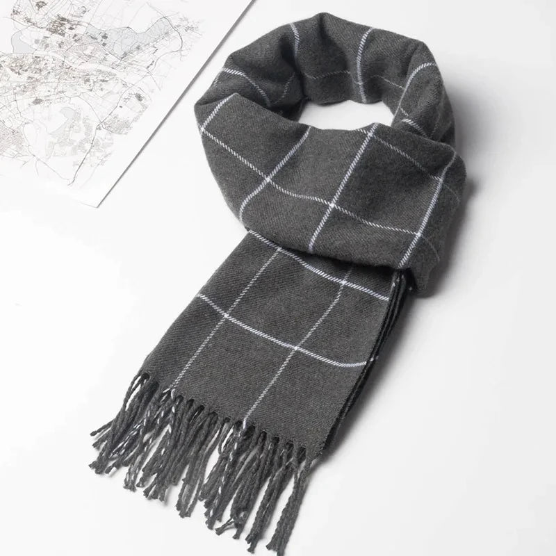 Cashmere Plaid Men's Winter Scarf with Tassels