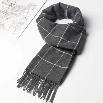 Cashmere Plaid Men's Winter Scarf with Tassels