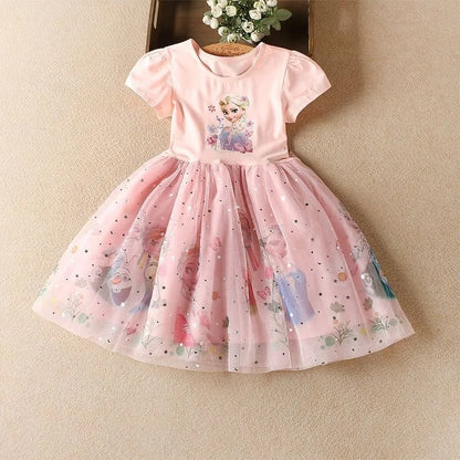 Frozen Elsa Princess Dress for Girls – Short Sleeve Tulle Party Dress