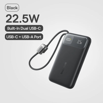 Baseus 10000mAh Power Bank 22.5W Fast Charging with Built-In Dual USB-C Cable