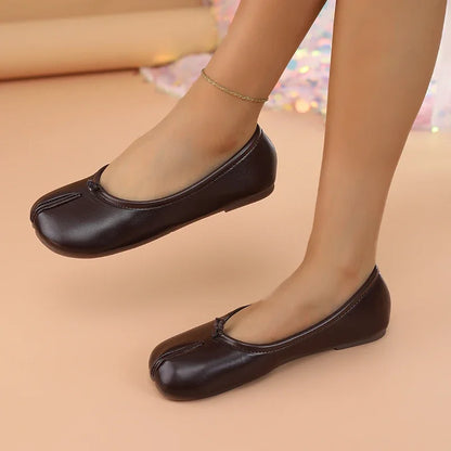 Women's Split-Toe Tabi Ballet Flats – Soft Leather Slip-On Shoes