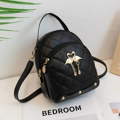 Mini Quilted Crossbody Bag for Women with Swan Charm