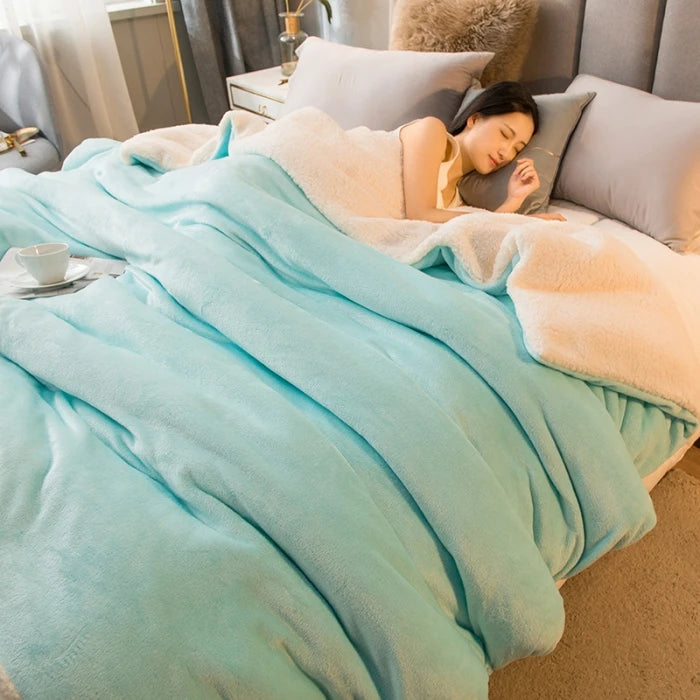 Double-Sided Wool Throw Blanket – Thick Warm Winter Bed Blanket, 12 Colors