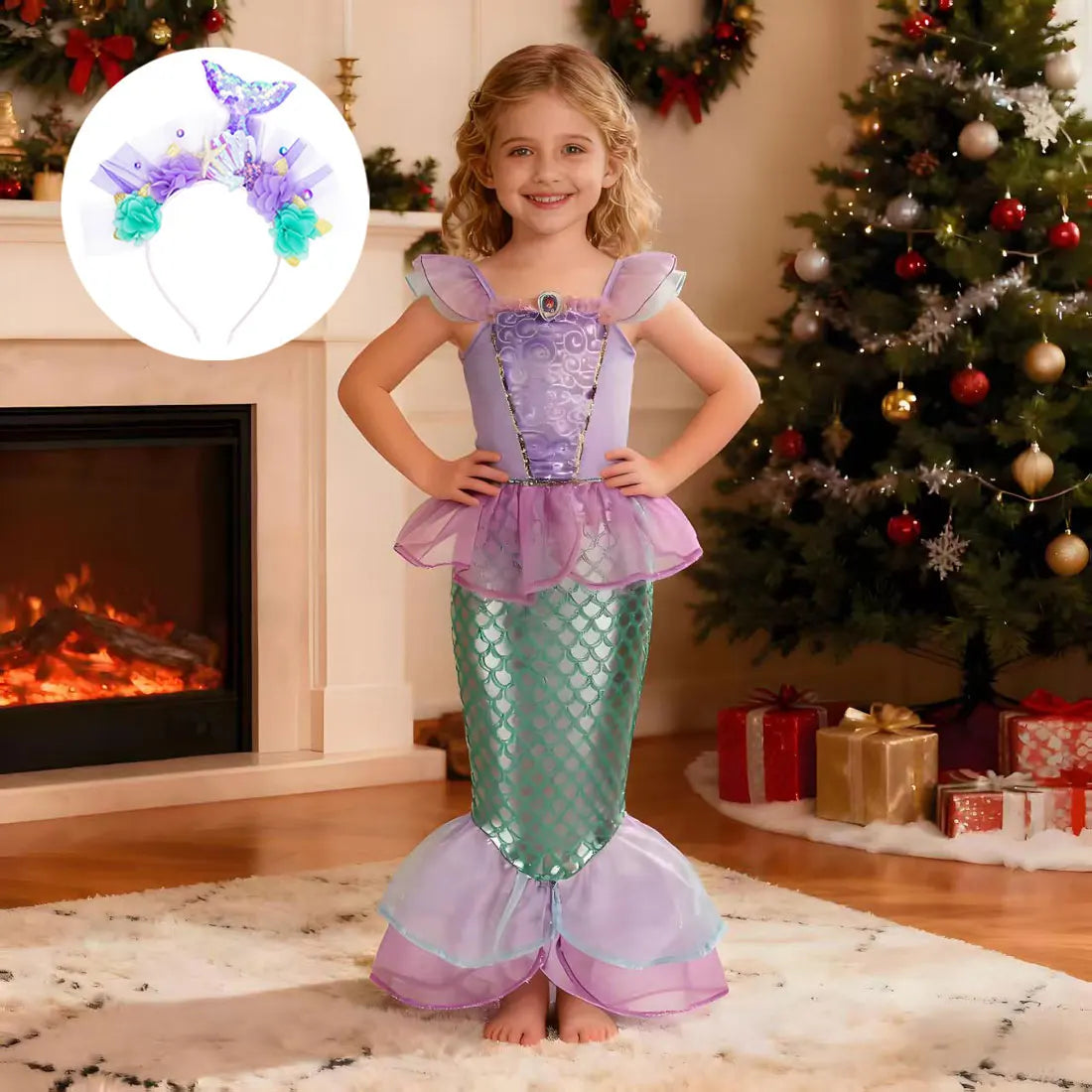 Girls Mermaid Princess Costume Dress – Birthday Party & Christmas