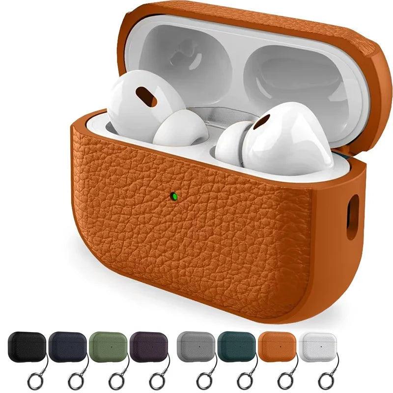 Leather Texture AirPods Case with Carabiner Ring