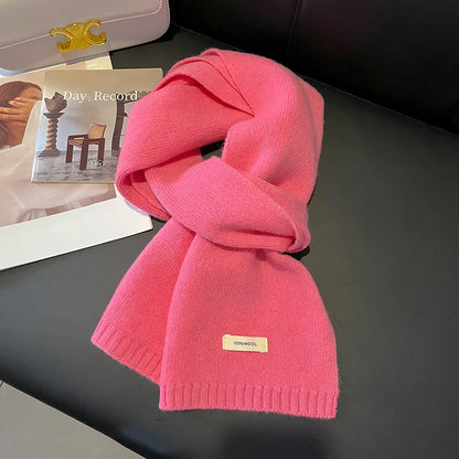 100% Wool Knitted Scarf – Women's Thick Solid Color Winter Shawl