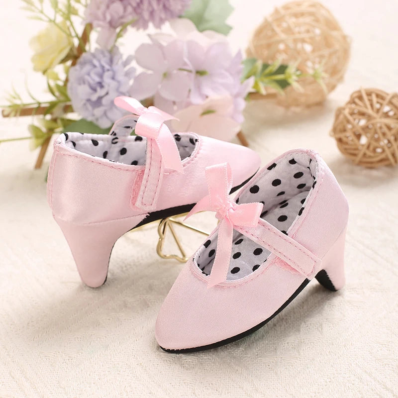 Baby Girl Heel Shoes – Princess Bow Crib Shoes for Newborns 0-12M