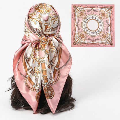 Large Silk Square Scarf for Women – 90x90cm Satin Head Wrap & Hijab Shawl