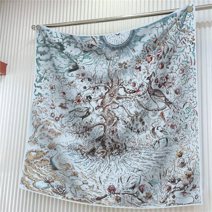 Luxury Silk Square Scarf Women Floral Paisley Print 90cm
