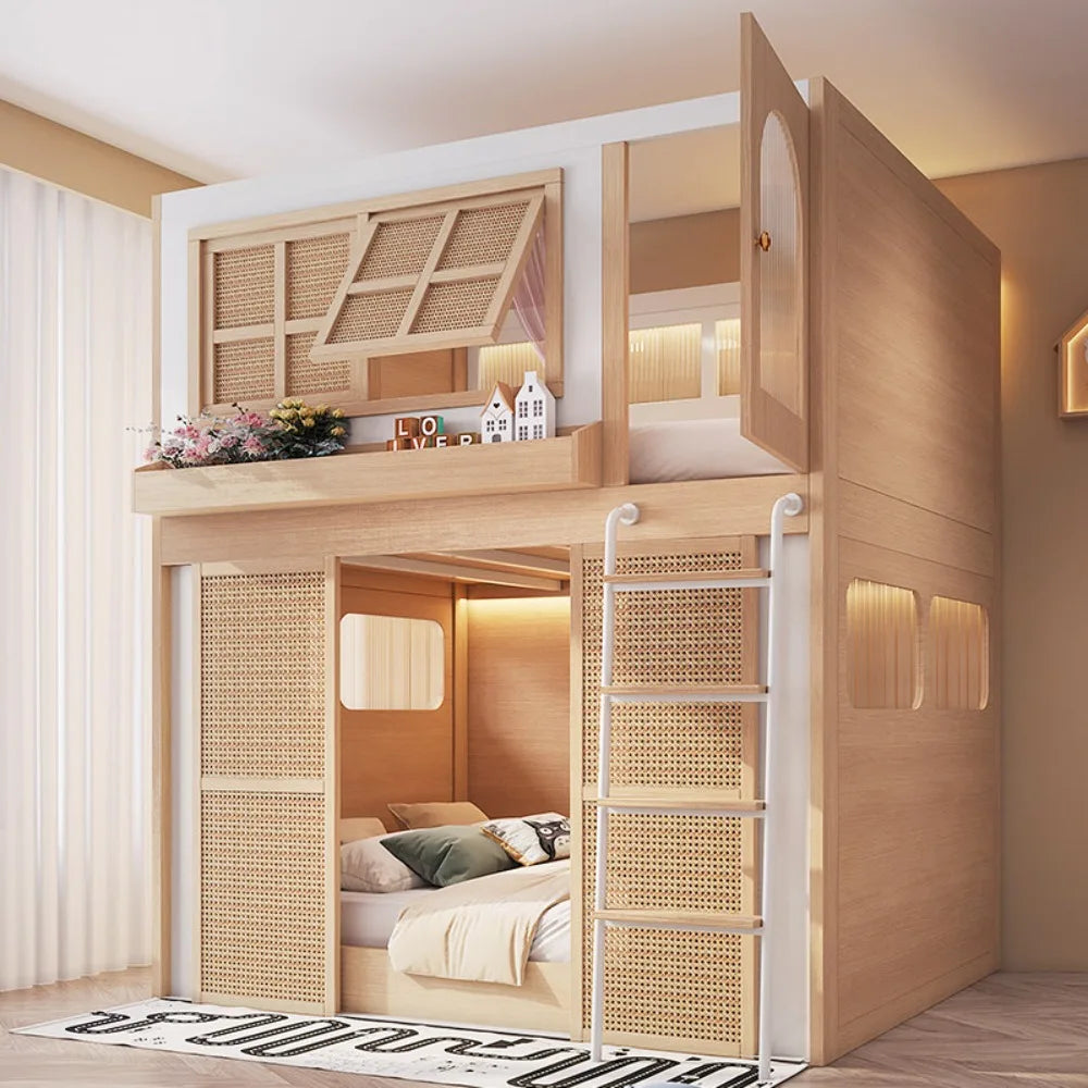 Partitioned High Low Bunk Bed with Private Sleeping Areas