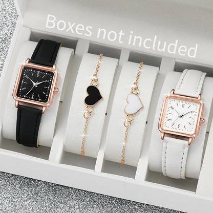 Women's Square Watch & Heart Bracelet Set – 2 or 4 Piece