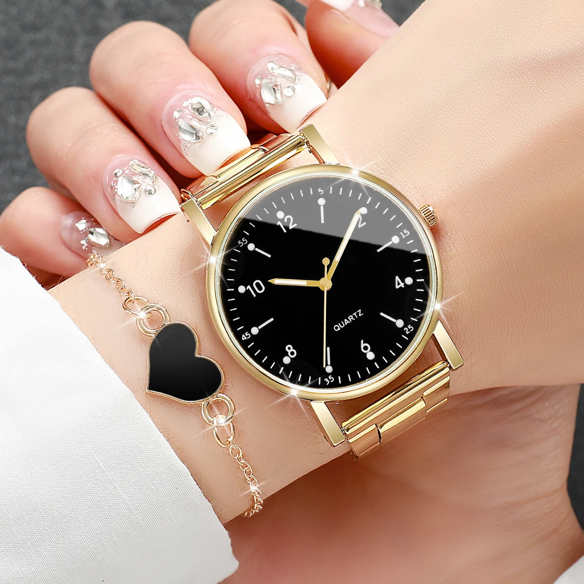 Women's Quartz Watch & Heart Bracelet Set – 2 or 4 Piece