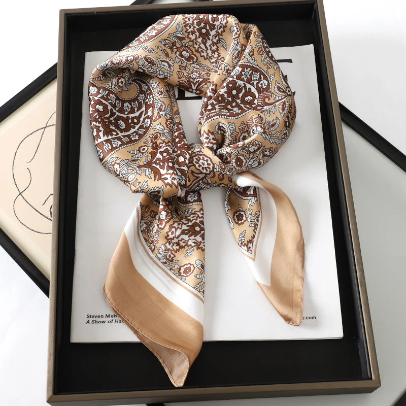 Silk Feel Square Scarf for Women – Satin Hair Wrap & Foulard Shawl