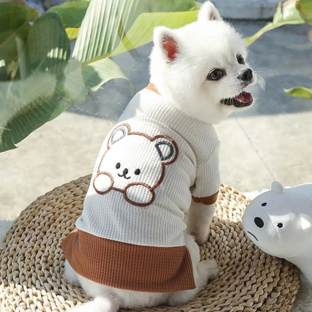 Bear Embroidered Dog Dress & Shirt – Cute Small Pet Outfit