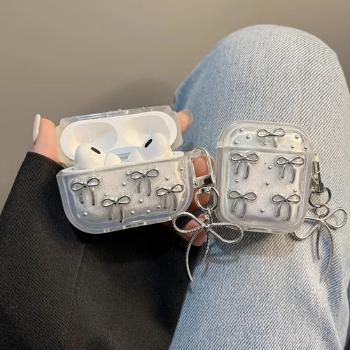 Silver Bow Clear AirPods Case with Bow Pendant