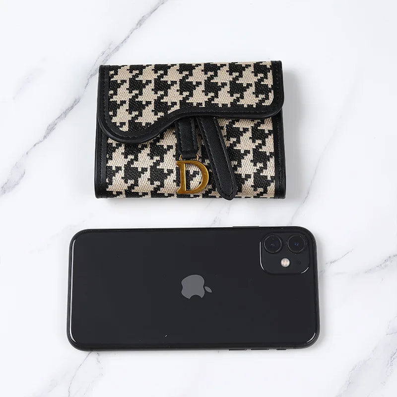 Women's Vintage Houndstooth Wallet – D-Clip Coin Purse & Card Holder
